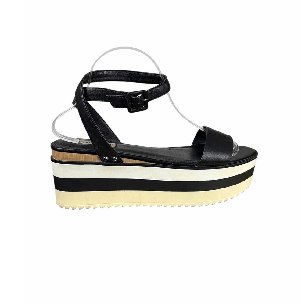 Steve Madden Marco Black Leather Platform Sandals Size 10 Ankle Strap